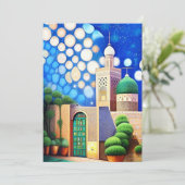 モロッコモザイクブルーの紺色のイードムバラク 招待状 (スタンド正面)