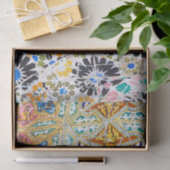 モロッコモザイクブルーオレンジブラックフローラルパターン 薄葉紙 (ギフト)