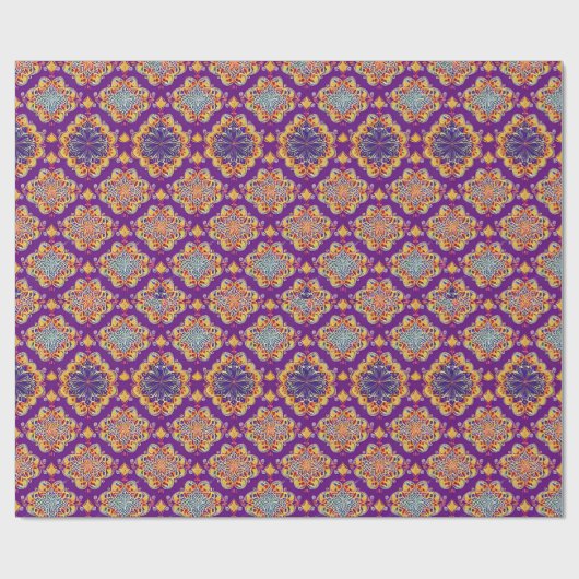 モロッコモザイクボホ幾何学的金ゴールド花（紫） ラッピングペーパー (フラット)