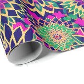 モロッコモザイクボホ幾何学花金ゴールド紫 ラッピングペーパー (ロールコーナー)