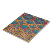 モロッコモザイクレッド金ゴールドターコイズブルー幾何学模様 タイル (側面)