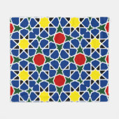 モロッコモザイク幾何学的パターンデザインタイル フリースブランケット (正面(横))