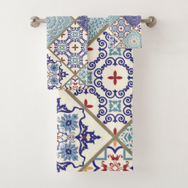 モロッコモザイク幾何学的ヴィンテージパターン バスタオルセット