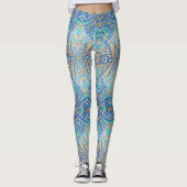 モロッコモザイク数々のカラーターコイズアクアブルー レギンス (正面)
