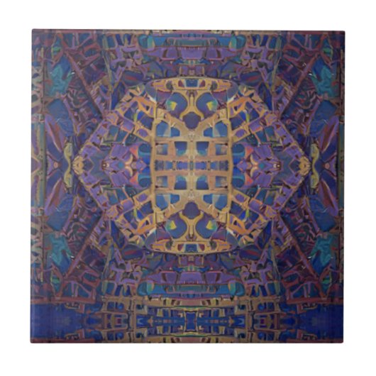 モロッコモザイク赤金ゴールドターコイズ幾何学芸術 タイル (正面)