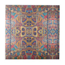 モロッコモザイク赤金ゴールドターコイズ幾何学芸術c タイル