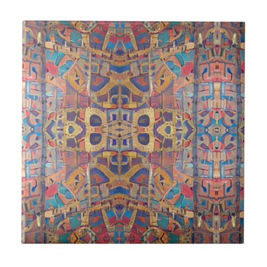 モロッコモザイク赤金ゴールドターコイズ幾何学芸術c タイル (正面)