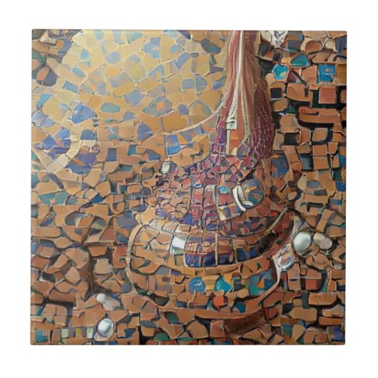 モロッコモザイク黄褐色の幾何学的アート タイル (正面)