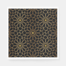 モロッコモダン金ゴールド黒パタ地中海のーン スタンダードランチョンナプキン