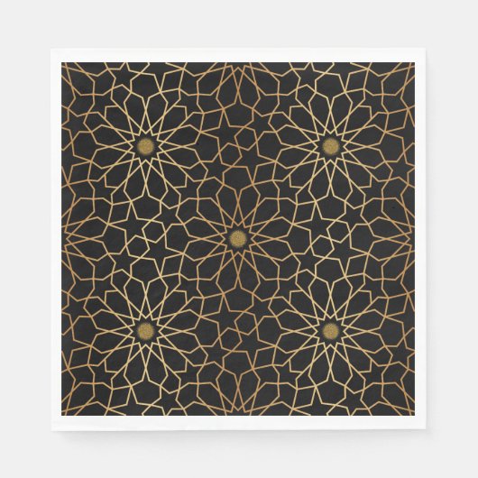 モロッコモダン金ゴールド黒パタ地中海のーン スタンダードランチョンナプキン (正面)