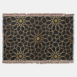 モロッコモダン金ゴールド黒パタ地中海のーン スローブランケット