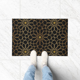 モロッコモダン金ゴールド黒パタ地中海のーン ドアマット