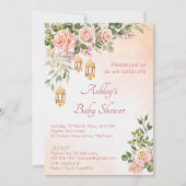 モロッコランタンとパステルクリームピンクのバラ 招待状 (正面)