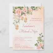 モロッコランタンとパステルクリームピンクのバラ 招待状 (正面)