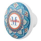 モロッコ伝統的ターコイズブルーモノグラムの セラミックノブ (右)