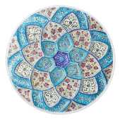 モロッコ伝統的ターコイズブルー,白,サーモン セラミックノブ (正面)