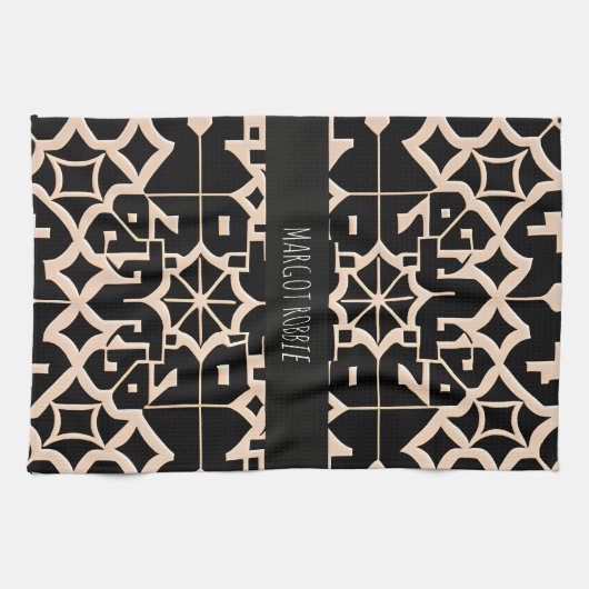 モロッコ伝統的テクスチャベージュモダンパターン キッチンタオル (横)