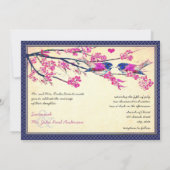 モロッコ写真ピンクのネイビーラブバードさくらんぼ花 招待状 (裏面)