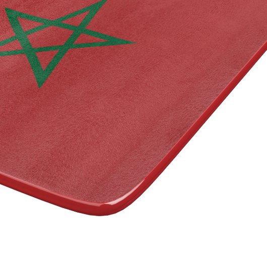モロッコ国旗を掲げた小さなガラス板 カッティングボード (角)