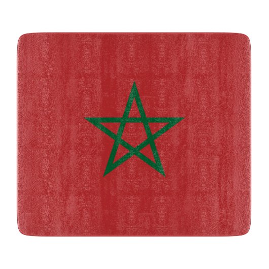 モロッコ国旗を掲げた小さなガラス板 カッティングボード (正面)