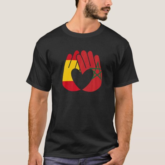 モロッコ国旗スペイン国旗の友好同胞団ハン Tシャツ (正面)
