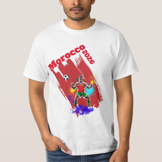 モロッコ国旗2026サッカーゴールお祝い Tシャツ (正面)