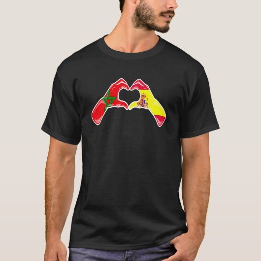 モロッコ国旗 – モロッコスペインのハート Tシャツ (正面)