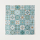 モロッコ地中海ののタイルの継ぎ目のない模様 タペストリー (正面(横))