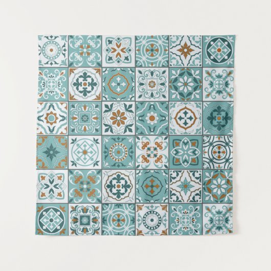 モロッコ地中海ののタイルの継ぎ目のない模様 タペストリー (正面)