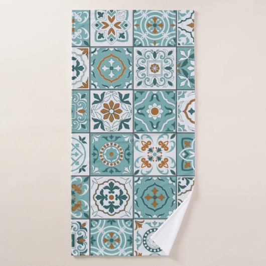 モロッコ地中海ののタイルの継ぎ目のない模様 バスタオル (バスタオル)