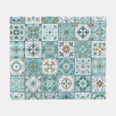 モロッコ地中海ののタイルの継ぎ目のない模様 フリースブランケット (正面(横))