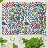 モロッコ地中海の，モザイク，レモンアート キッチンタオル (折り畳み)