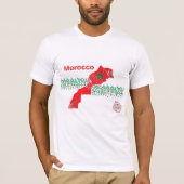 モロッコ地図アート - 赤と緑のモロッコ風 Tシャツ (正面)