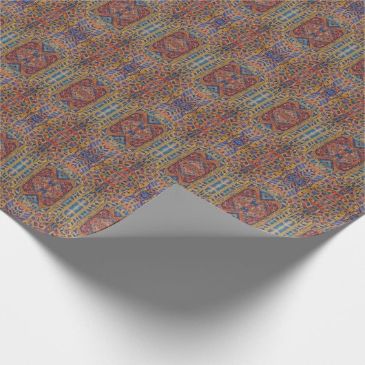 モロッコ数々のモザイク色の幾何学的金ゴールド赤い青 ラッピングペーパー (角)