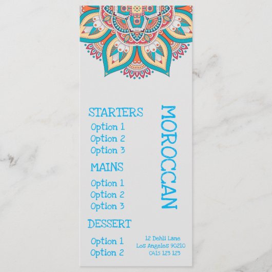 モロッコ料理店のディナーメニュー メニュー (正面)