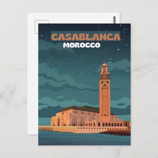 モロッコ旅行はがきアート、カサブランカ旅行アート ポストカード (正面/裏面)