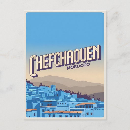 モロッコ旅行はがきchefchaoun、ブルーシティギフト ポストカード (正面)