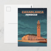 モロッコ旅行絵葉書アート、 カサブランカ旅行アート ポストカード (正面/裏面)