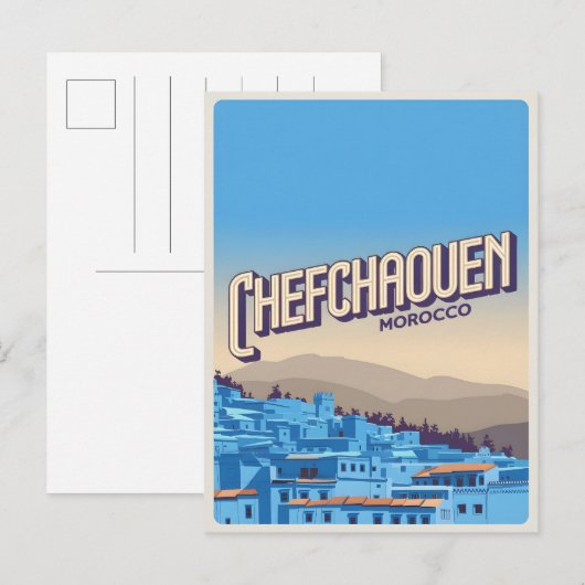 モロッコ旅行絵葉書 シャウエン 青い街のギフト ポストカード (正面/裏面)