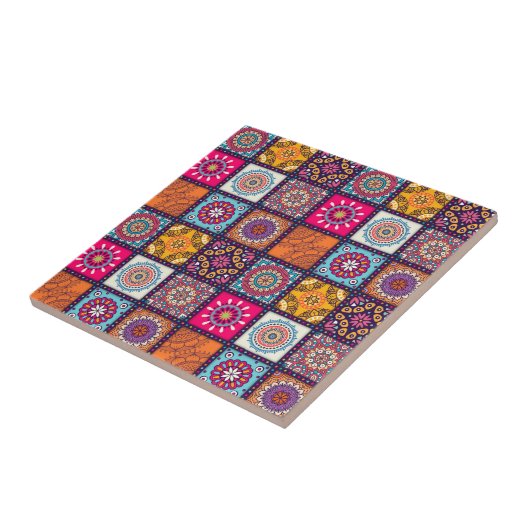 モロッコ曼荼羅のカラフル民族パターン タイル (側面)