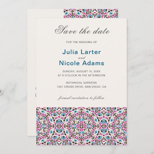 モロッコ格子幾何学曼荼羅結婚の セーブザデート (正面/裏面)