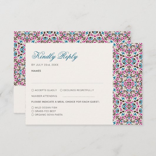 モロッコ格子幾何学曼荼羅結婚の 出欠カード (正面/裏面)