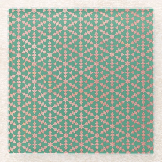 モロッコ民族幾何学モザイクパターン ガラスコースター (正面)