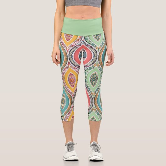 モロッコ民族柄カラフルファンキー芸術 カプリレギンス (正面)