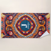 モロッコ結婚ズバケーション名前をカスタムする ビーチタオル (正面)