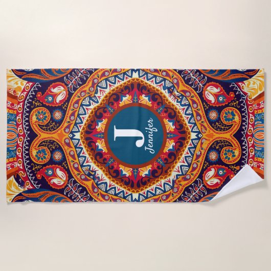 モロッコ結婚ズバケーション名前をカスタムする ビーチタオル (正面)
