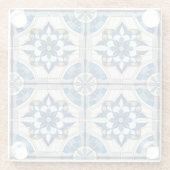 モロッコ華美タイルのパターン#4青い白ID1078 ガラスコースター (裏面)