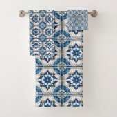 モロッコ華美タイルのパターン#4青い白ID1078 バスタオルセット (インサイチュ)