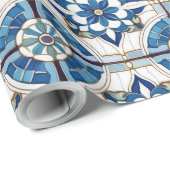 モロッコ華美タイルのパターン#4青い白ID1078 ラッピングペーパー (ロールコーナー)