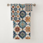 モロッコ華美タイルパターン#3 (青金ゴールドID1078) バスタオルセット (インサイチュ)